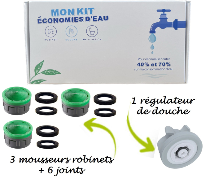 kit économie d’eau : 3 robinets + 1 douchee + votre logo